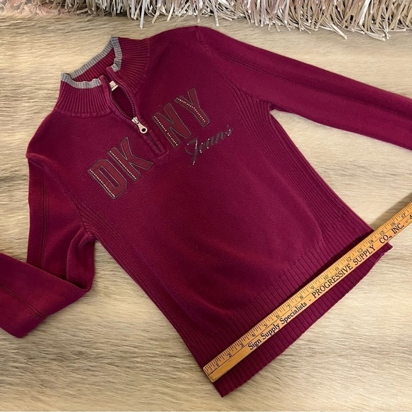 y2k Vintage DKNY Grape Purple 1/2 Zip Long Sleeve Ribbed Rhinestones Bling S - Picture 7 of 9